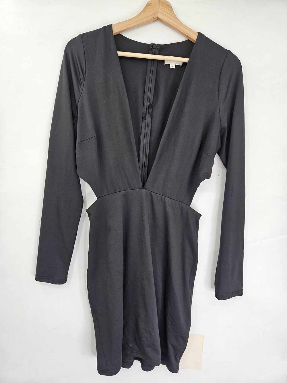 Women’s Black Long-Sleeve Deep V Dress